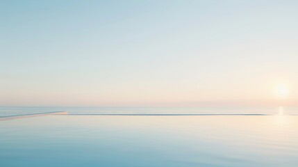 Fototapeta premium Peaceful Seascape at Sunrise with Serene Blue Waters and Gentle Waves, Ideal for Relaxing and Design Inspirations