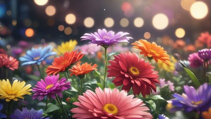 Fototapeta premium Radiant Floral Symphony: A Vibrant Tapestry of Blossoms