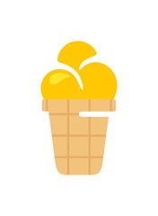 Ice cream scoops in waffle cup graphic design. Banana ice cream