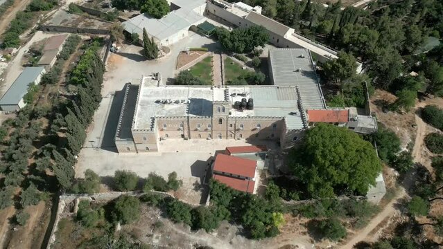 Aerial video over Bet Jamal Monastery Israel