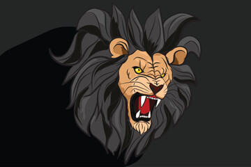 Angry lion head roaring showing its sharp teeth