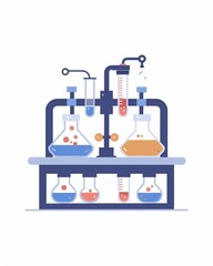  Shelf of homogenous and heterogenous chemical solutions in a science lab. Science illustration design art isolated on a white background