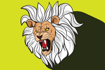 Angry lion head roaring showing its sharp teeth