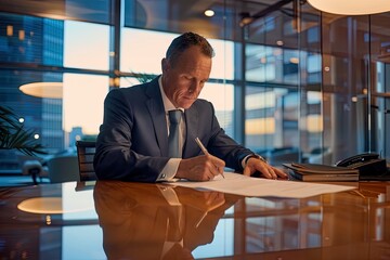 Businessman Signing a Contract in a Modern Office