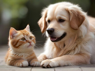 Cute Animal Cat Dog Couple Posing Photography Art