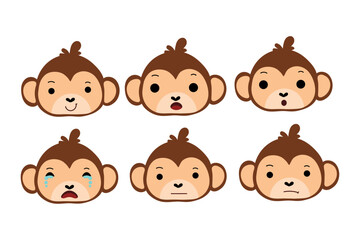 set of cartoon monkey faces. vector illustration. 