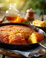 Golden Cornbread in a Cast Iron Skillet