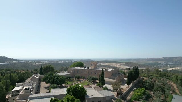 Aerial video over Bet Jamal Monastery Israel