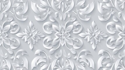 Fototapeta premium Seamless light gray floral motif vector pattern wallpaper for wedding, anniversary, and celebration invitations. Elegant timeless design for sophisticated event stationery and decorative backgrounds