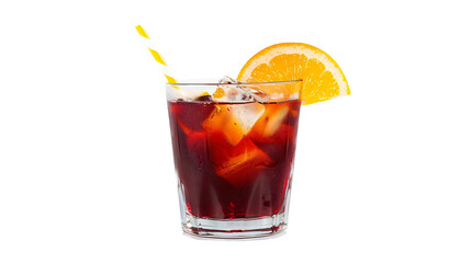 Refreshing iced drink with orange slice on transparent background