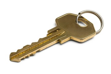 Single Key. Illustration of Gold House Key on White Background for Real Estate Concept