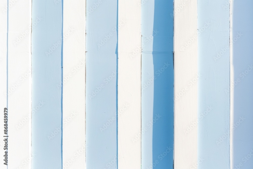 Aufkleber Bright and Harmonious Blue and White Striped Pattern on a Sunny Day with Soft Shadows Creating Depth