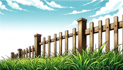 Fototapeta premium Wooden fence in grassy field