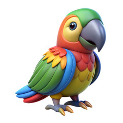 Fototapeta premium Colorful 3D Cartoon Parrot Rendered Against Transparent Background