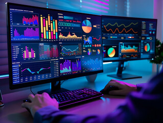 Business analysts analyzing data on PC, Data analyzing, business growth analysis, stock market sales analysis, business development concept