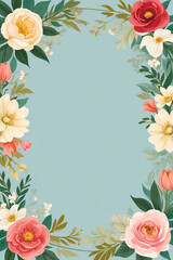 A blank wedding invitation adorned with a watercolor floral frame