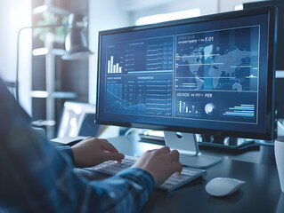 Naklejka premium Business analysts analyzing data on PC, Data analyzing, business growth analysis, stock market sales analysis, business development concept