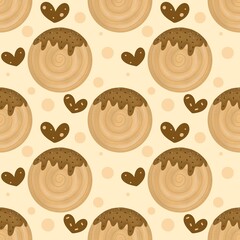 Timber ring chocolate with heart, seamless pattern illustration.