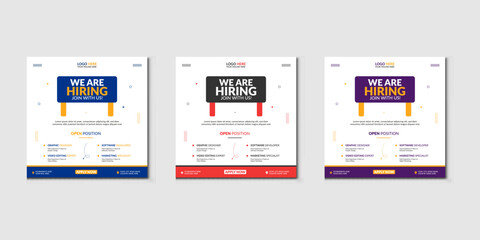 We are hiring job vacancy Social Media Post Or Instagram Promotional Social Media Square Banner And Square Flyer Template Design