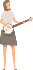 Young woman is playing a banjo, enjoying a country music festival