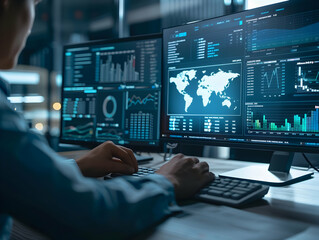 Business analysts analyzing data on PC, Data analyzing, business growth analysis, stock market sales analysis, business development concept