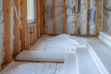 Expansion polystyrene installation for floor thermal insulation in new house
