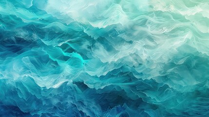 Obraz premium Screen wall featuring a mural of abstract ocean waves in varying shades of blue and green