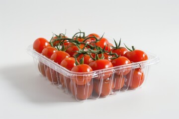 Tomatoes In Container. Small Cherry Tomatoes in Red with White Background