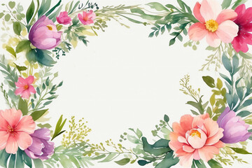 A blank wedding invitation adorned with a watercolor floral frame
