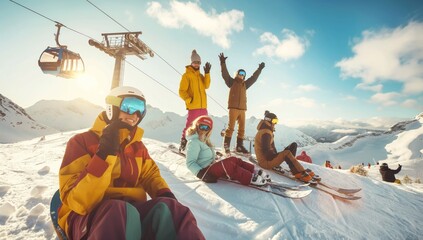 Obraz premium Winter vacation is a great opportunity to relax and have fun with activities like skiing and snowboarding in the mountains, surrounded by nature. Its a perfect time for leisure and recreation