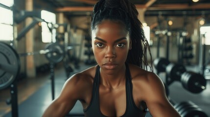 Fototapeta premium Motivated African-American athlete in the gym