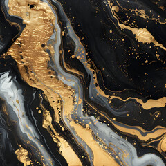 Naklejka premium black marble background gold abstract art paint pattern