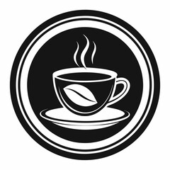 coffee cup on a plate logo black color flat vecto