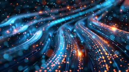 Obraz premium Digital data stream flowing through a network cable with light trails