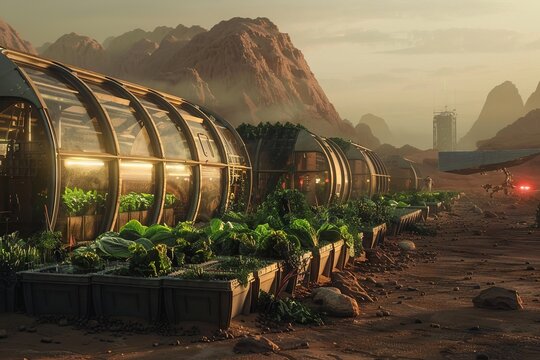 Astronauts are growing vegetable on Mar, Astronaut farming and harvest in the space galaxy