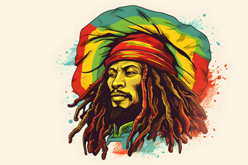 vintage style illustrated rasta man rastafari style, rasta style illustrated, jamaika