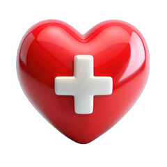 Obraz premium Red heart with white plus sign 3d isolated on transparent background
