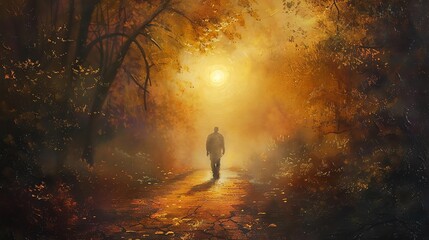 a man walks in the light of the sun