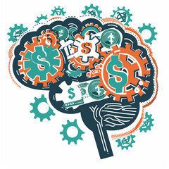 brain made of gears and money