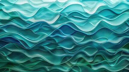 Obraz premium Screen wall featuring undulating panels of recycled glass, each panel tinted in gradients of sea blues and greens, mimicking ocean waves for a tranquil effect