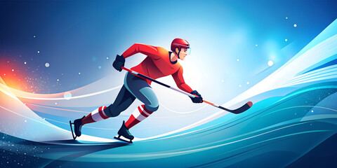 Obraz premium Colourful illustration of hockey player runs with a stick