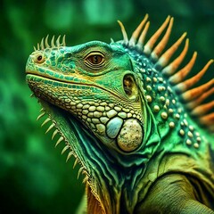 Fototapeta premium Close up of green Iguana wild animal, image generative ai
