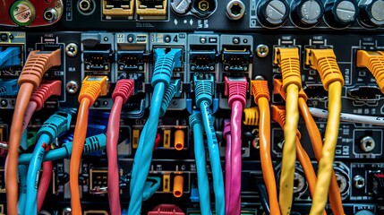 the switch led and Networking Server telecom,
Is a center installed connection technology,
Network power storage room to connect data to computer firewall.
It's a picture that gives a feeling of heat.