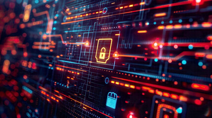 Fototapeta premium Cyber security and authentication computer screen with login prompt protecting confidential business data sleek digital background with lock icons and network connections 