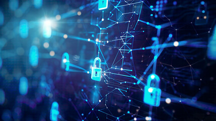 Obraz premium Cyber security and data protection business technology and privacy theme digital locks and network connections 