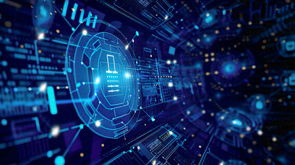 Cyber security and encryption illustration information security with secure access icons safeguarding personal information and Internet access digital blue background 