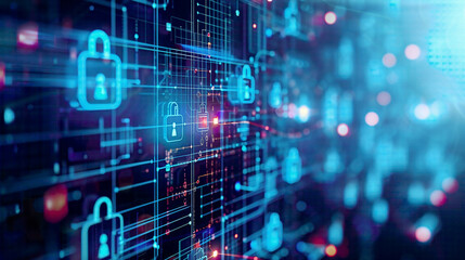 Obraz premium Cyber security information privacy and data protection concept internet and technology on virtual screen with lock icons and digital network connections 