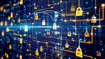 Cybersecurity and information security online data protection concept featuring lock icons and digital connections 