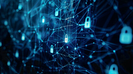 Fototapeta premium Cybersecurity concept online data protection and information security featuring digital locks and interconnected network lines 