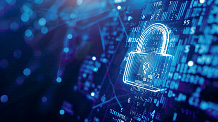 Encryption and secure access symbols cyber security and information security safeguarding personal data and secure Internet access modern blue background 